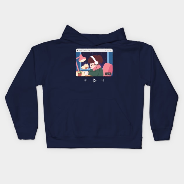 Lofi Hip-hop and chill sweater, YouTube, 24/7 Music Study Beats To Relax To, Kawaii Anime Aesthetic, red sweater grey sweater, sleeve print Kids Hoodie by mushopea